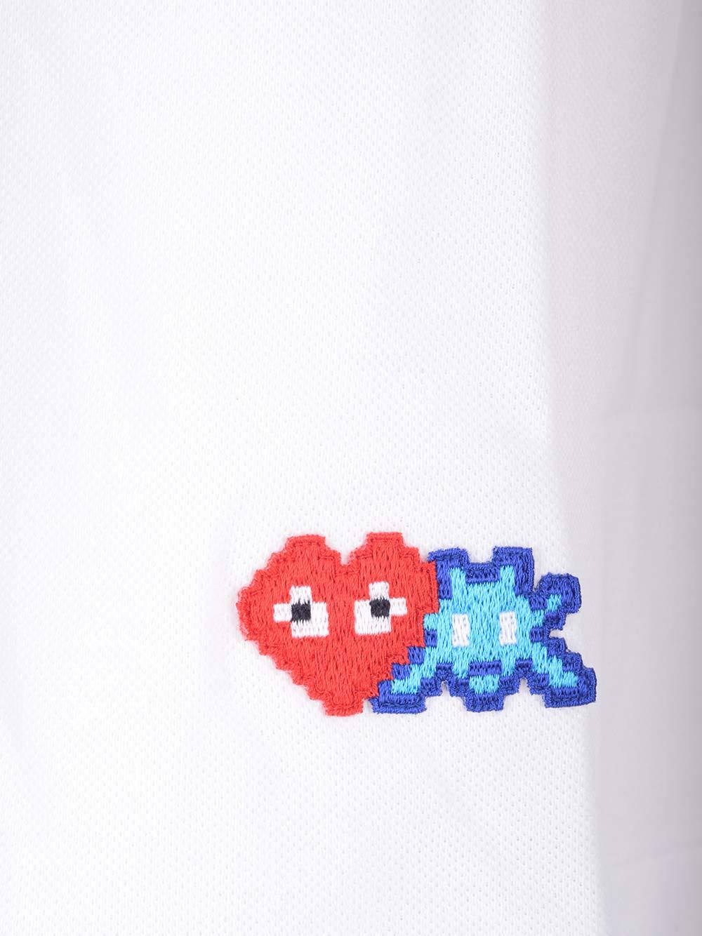 Comme Des Garçons Play X Invader Pixel-heart Embroidered Polo Shirt In White