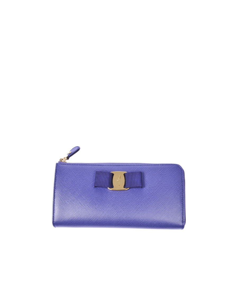 Ferragamo Bow Details Logo Wallet In Blue