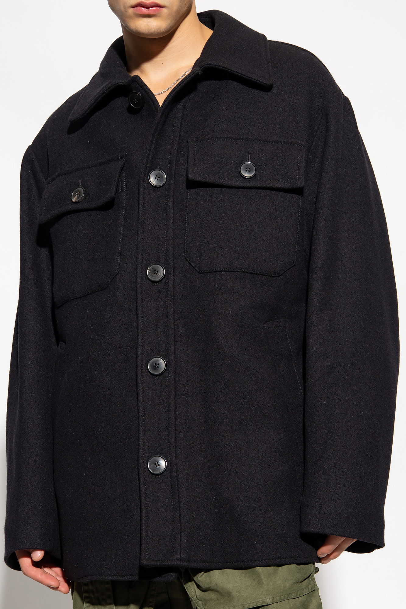 Dries Van Noten Black Constructed Wool Overshirt In Black