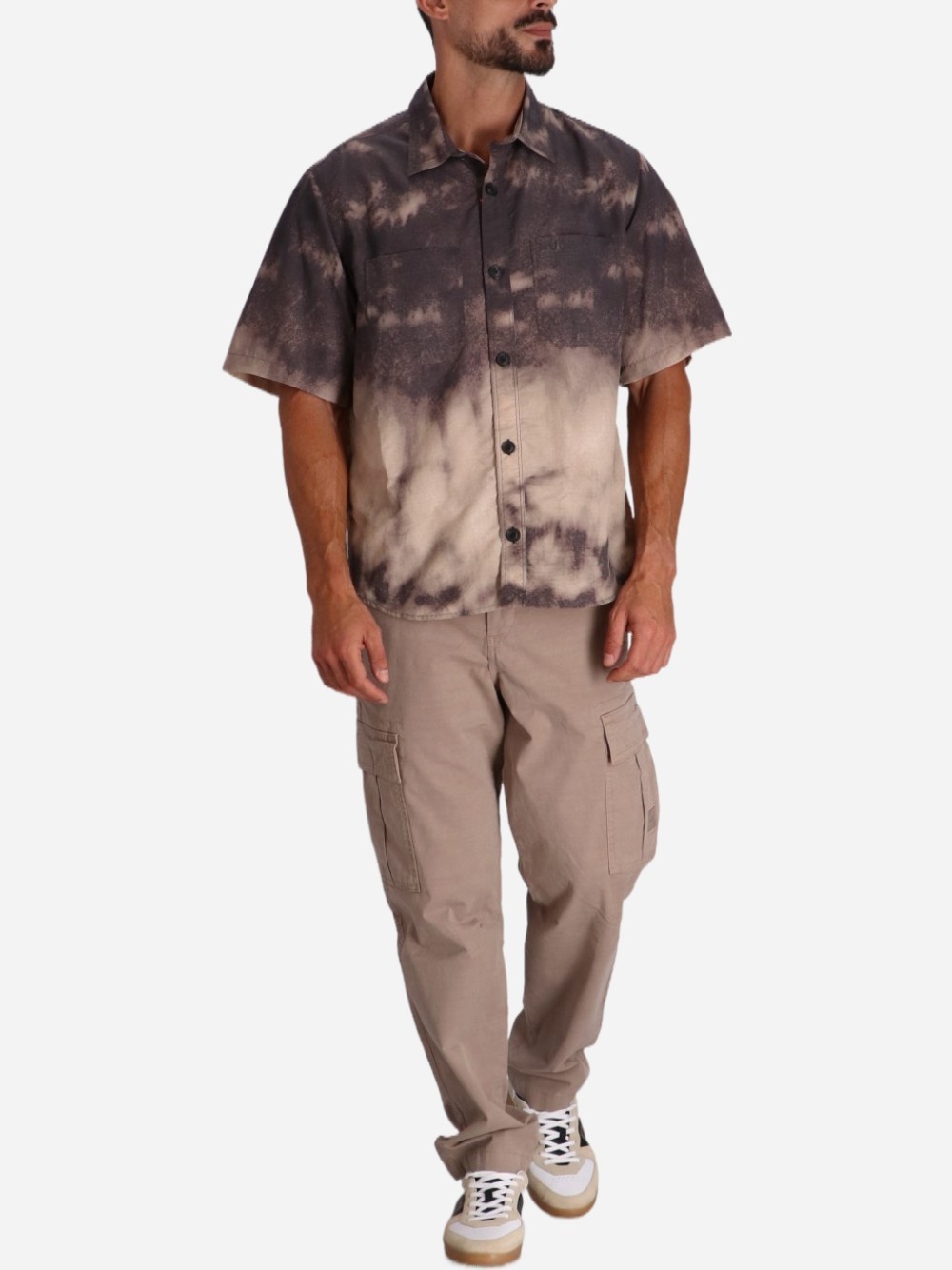 Hugo Boss Hugo Eratino Tie Dye Short Sleeve Nylon Button-up Shirt In Nude