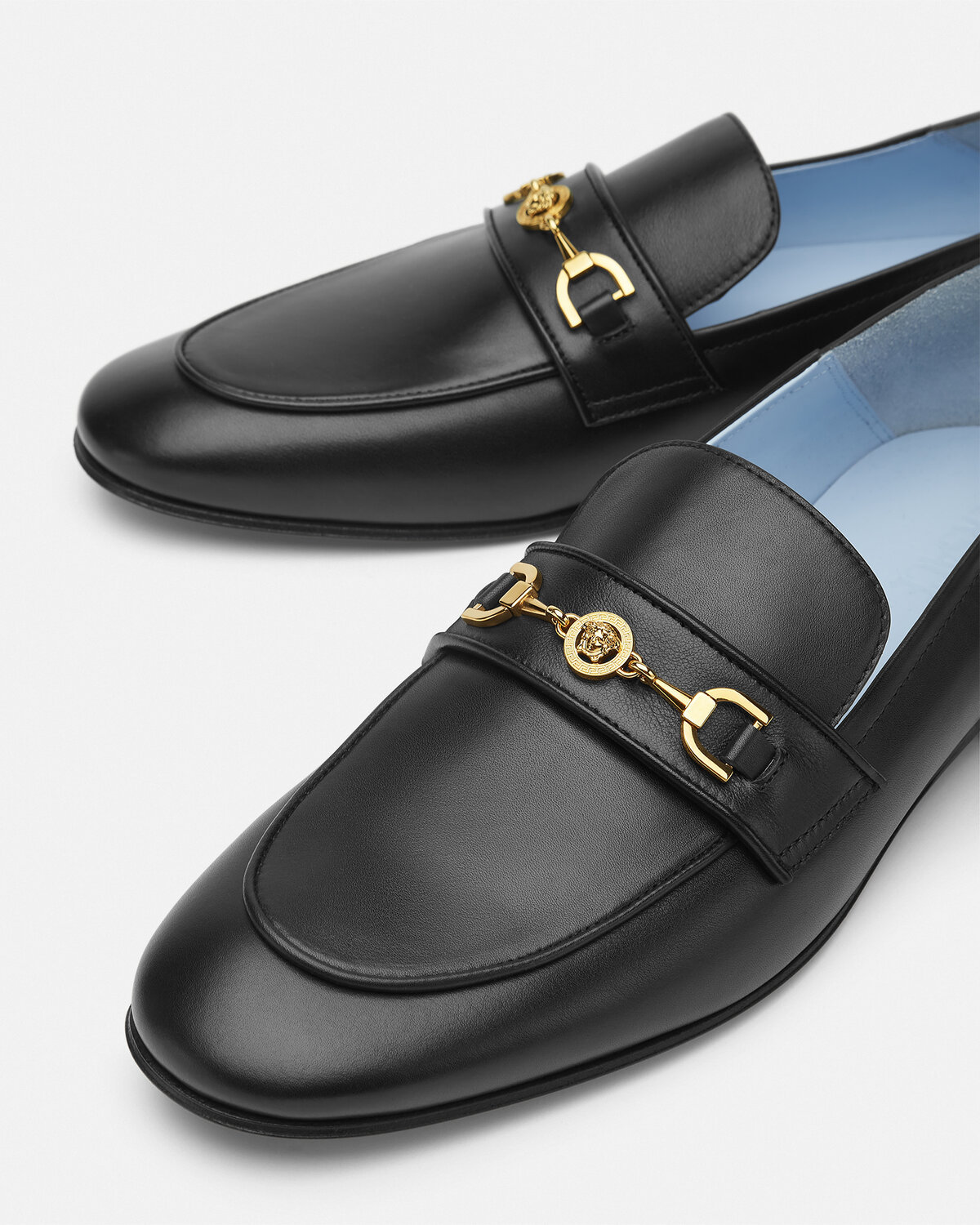 Versace Medusa-plaque Leather Loafers In Black