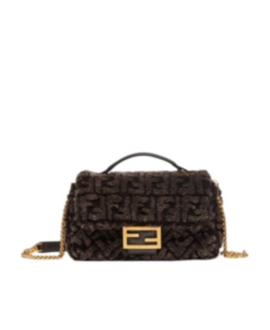 FENDI DARK BROWN SHEEPSKIN BAG WITH FF MOTIF