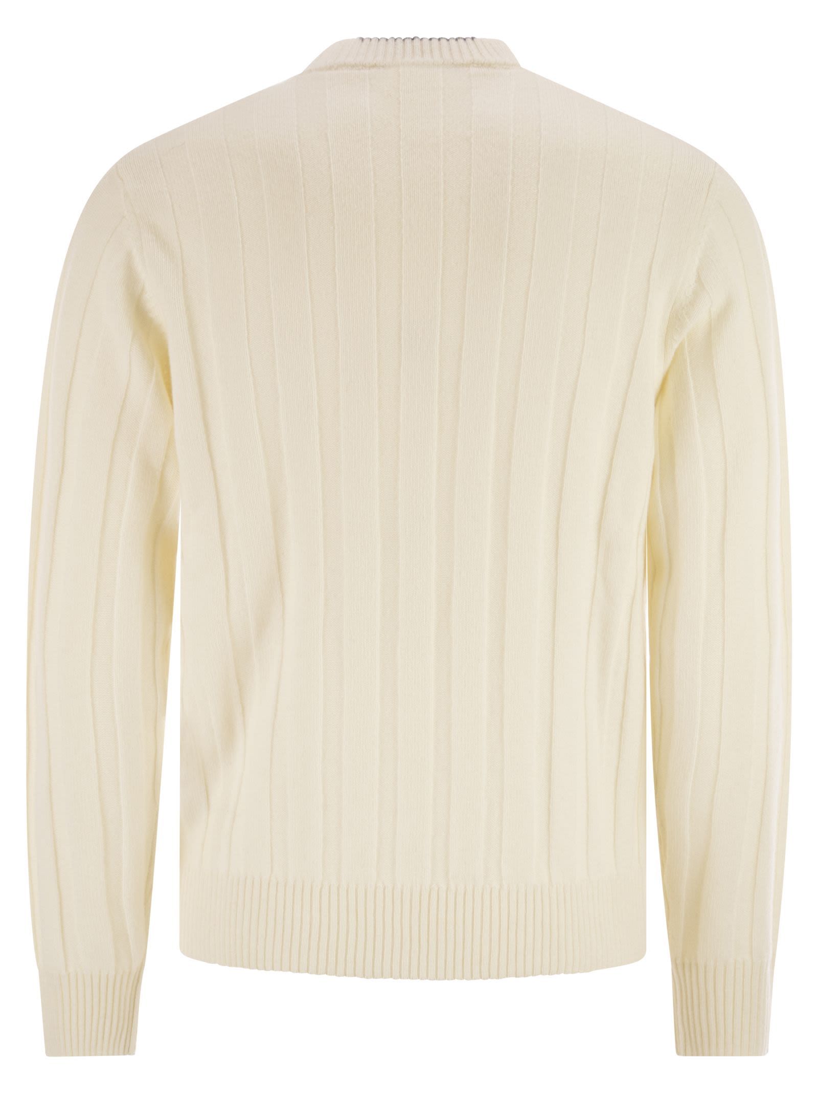 Peserico Wool And Cashmere Ribbed Jumper In Neutral
