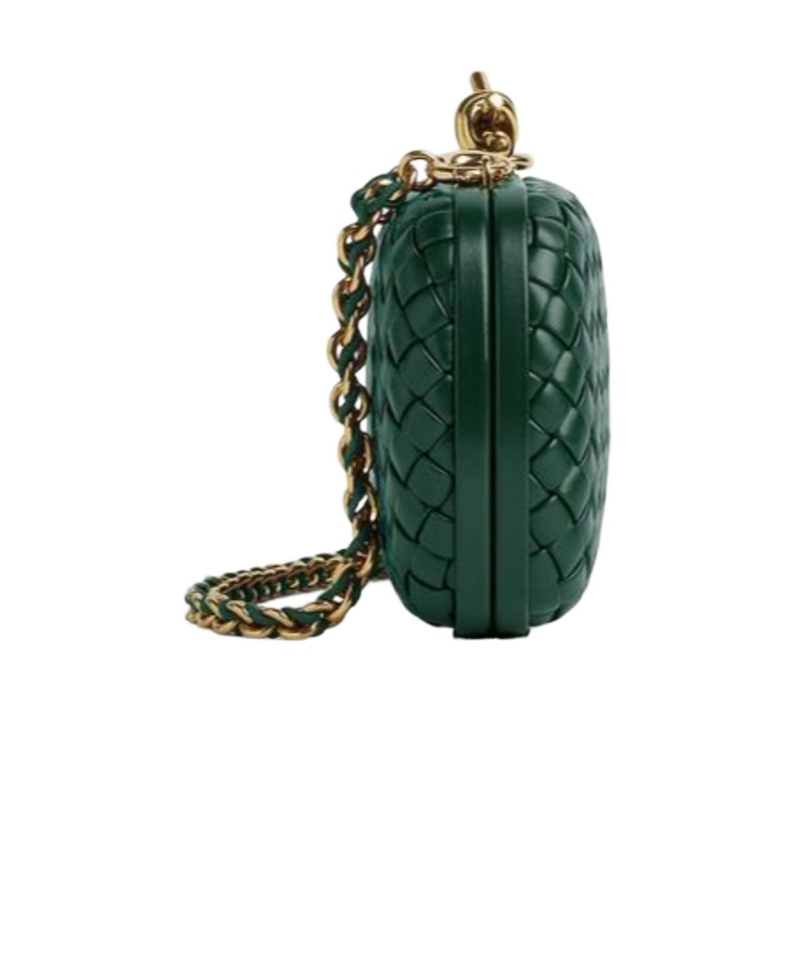 Bottega Veneta Knot Chain Intreccio Leather Shoulder Bag In Green