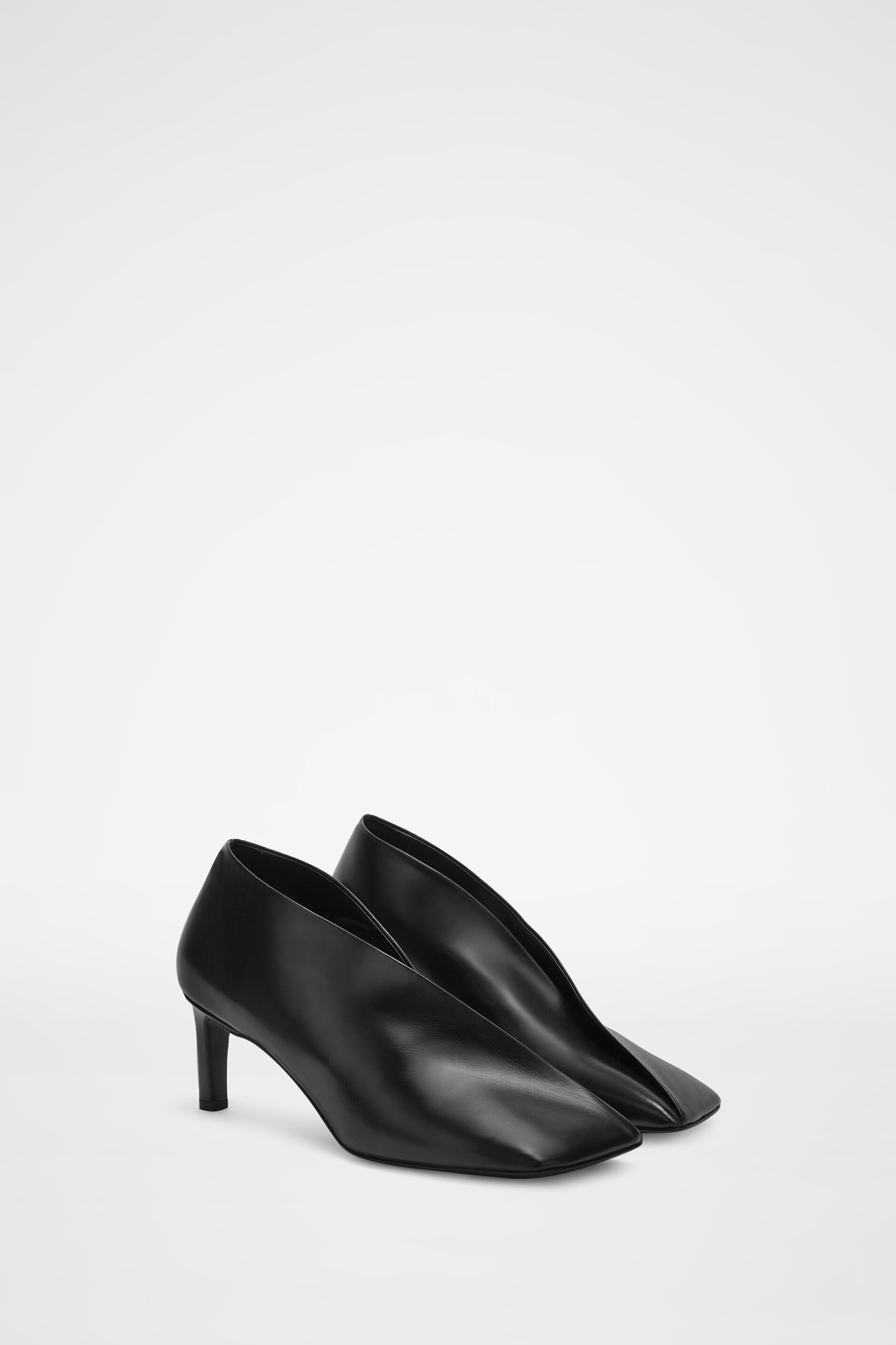 Jil Sander Square Head Leather Shallow Mouth Shoes In Black