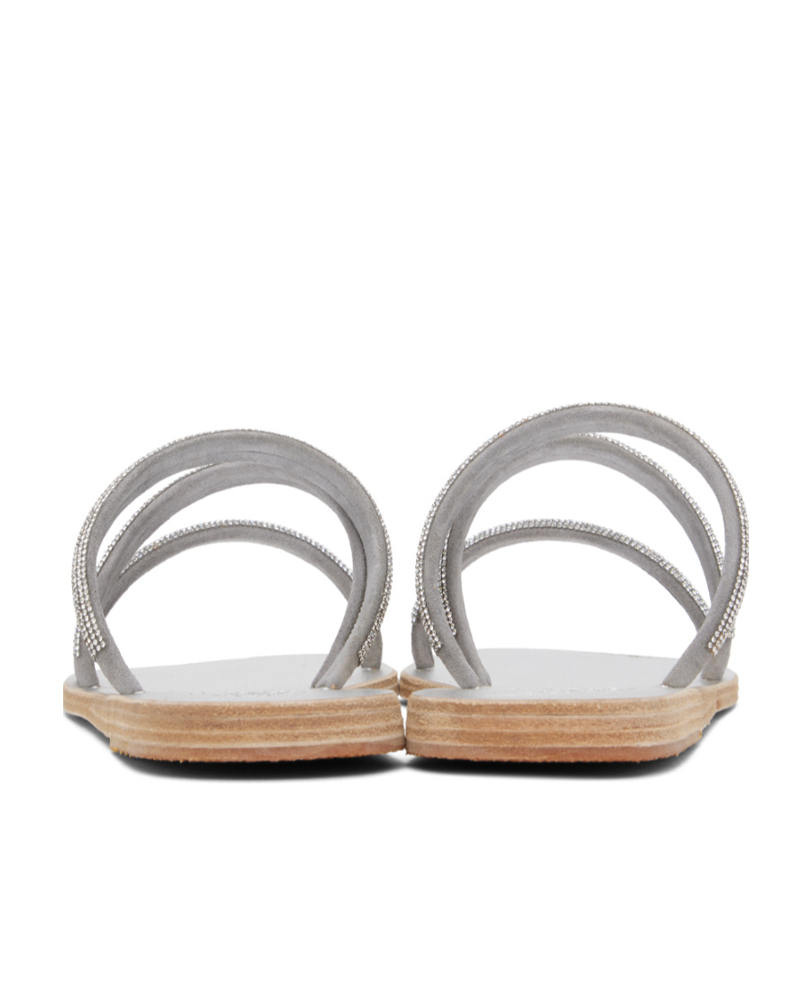 Ancient Greek Sandals Crystal Decorative Slippers In Gray