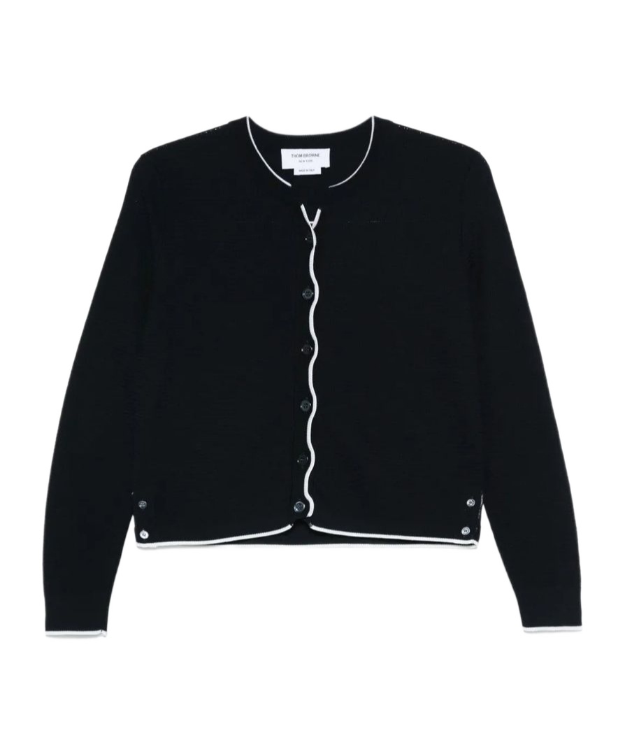 Thom Browne 4 Bar Stripes Textured Cardigan In Black