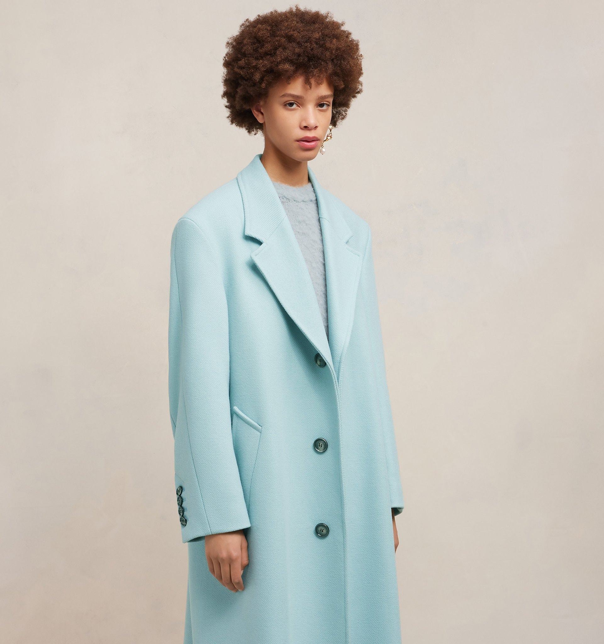 Ami Alexandre Mattiussi Ami Paris Single-breasted Long-sleeved Ribbed Coat In Blue
