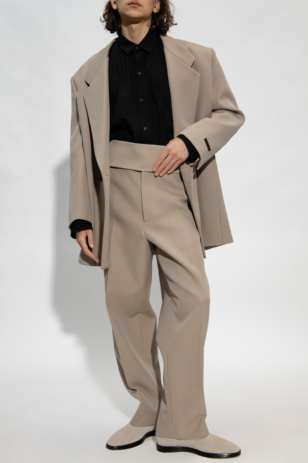 Fear Of God Mens Dusty Beige Brand-patch Double-breasted Relaxed-fit Wool Blazer In Nude