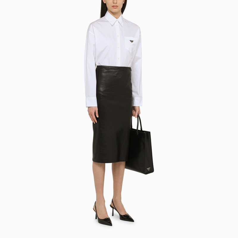 Prada Womens White Logo-plaque Long-sleeve Cotton Shirt In White