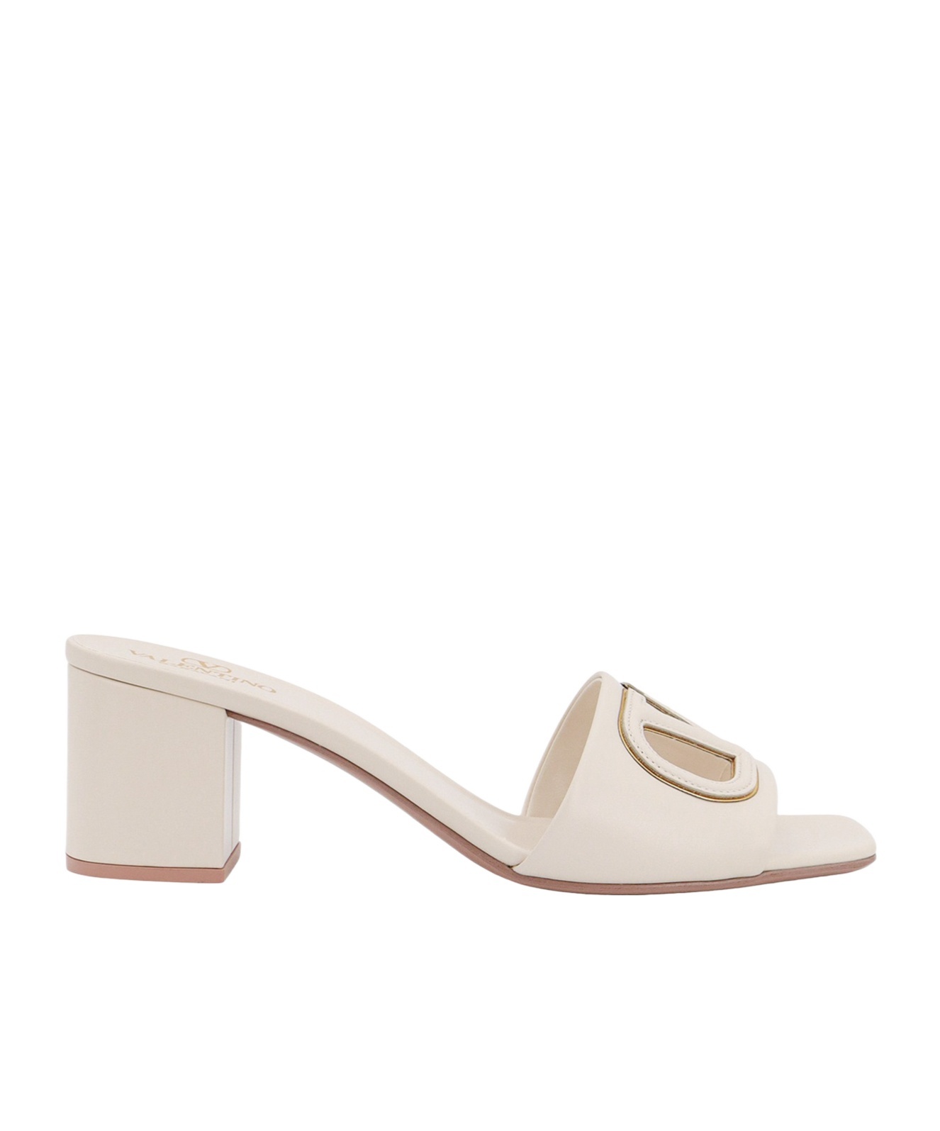 Valentino Garavani White Mules With Vlogo Cut-out On The Front In Leather Woman In Nude