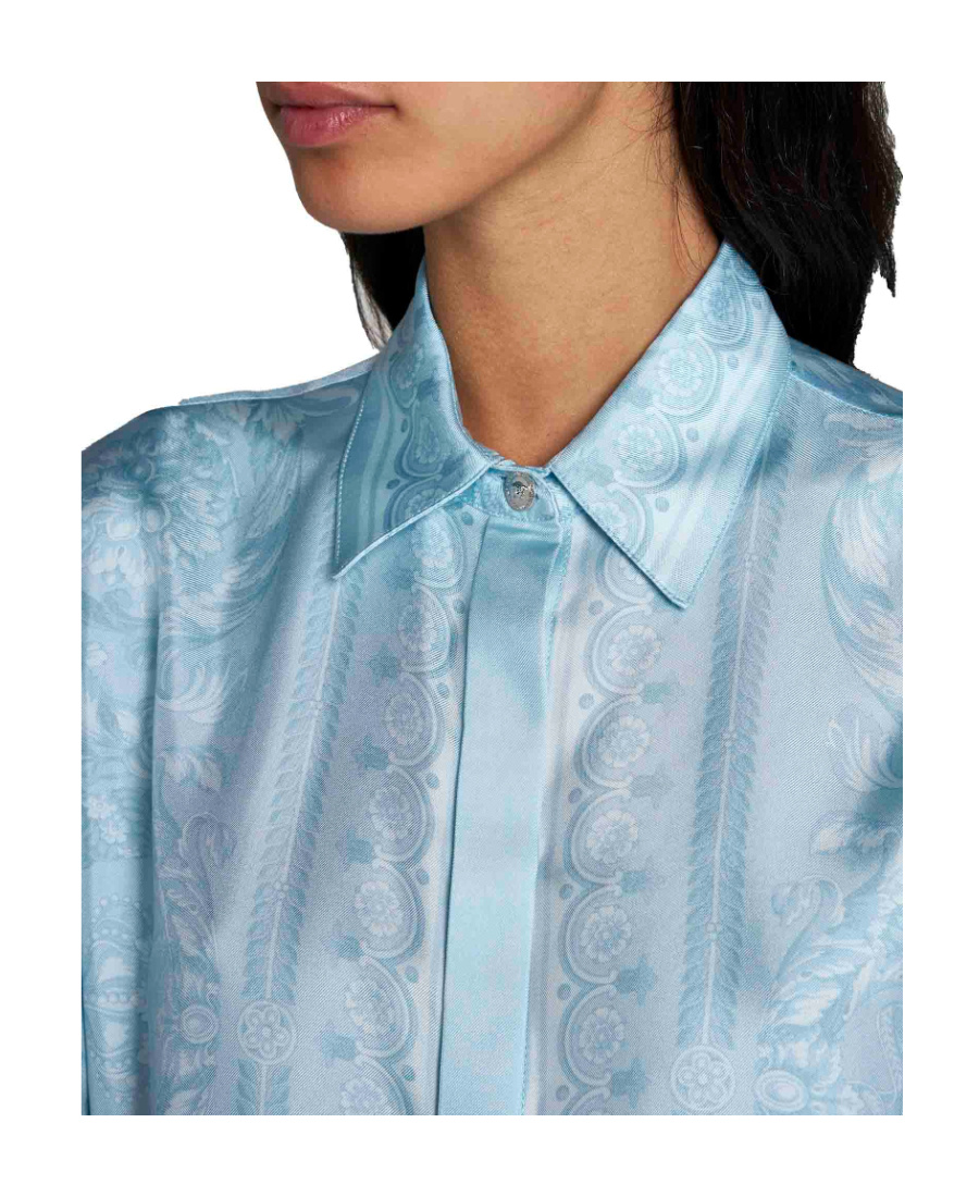 Versace Formal Shirt Silk Twill Fabric Baroque Print 92 In Blue