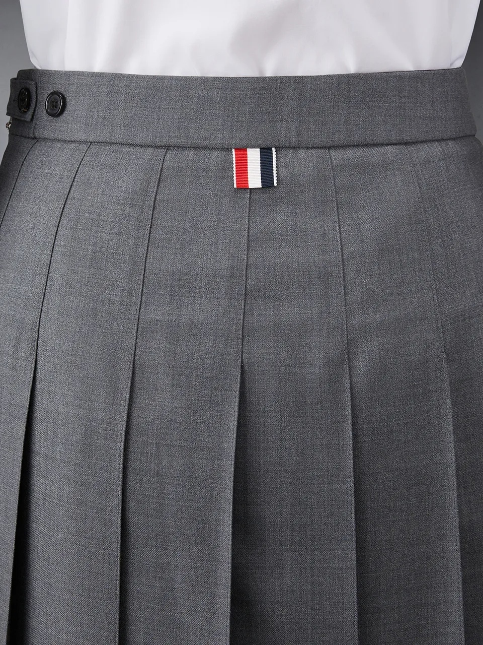 Thom Browne Medium Grey School Uniform Plain Weave Below-the-knee Pleated Skirt In Gray