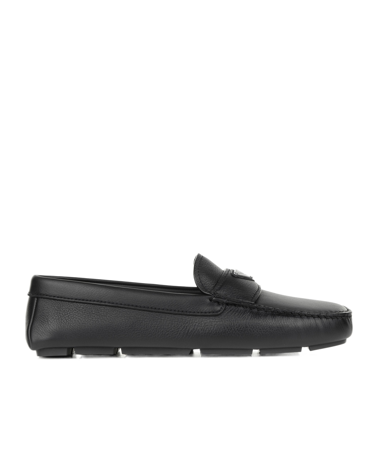 Prada Triangle-logo Leather Loafers In Black