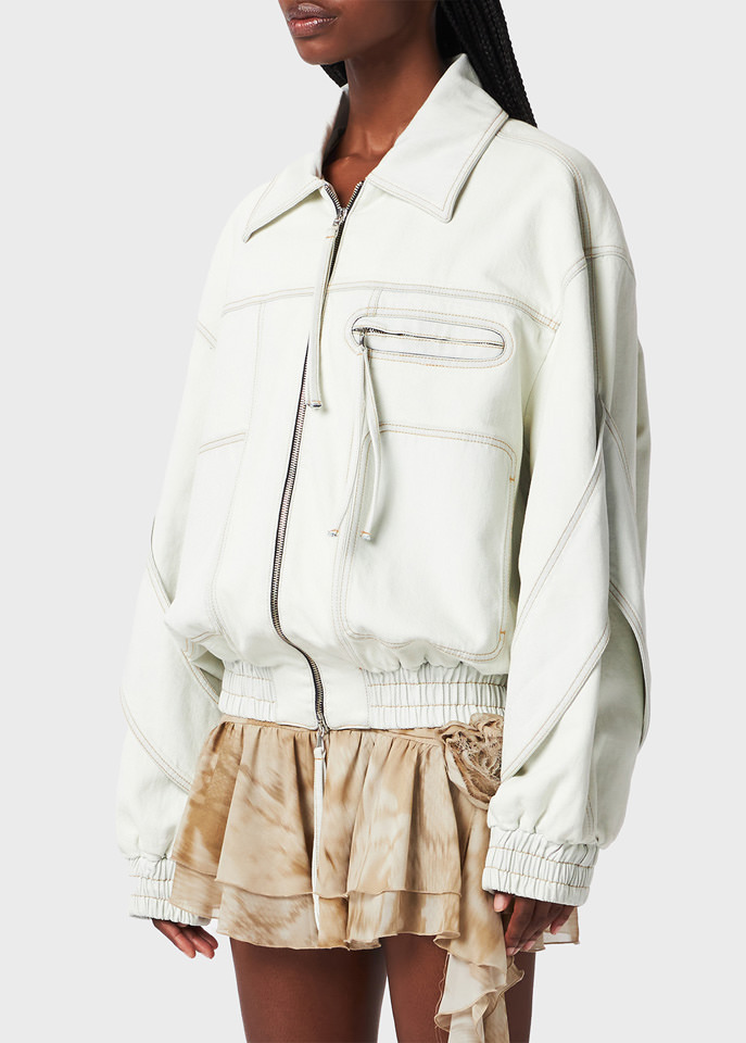 Blumarine Denim Bomber Jacket In White