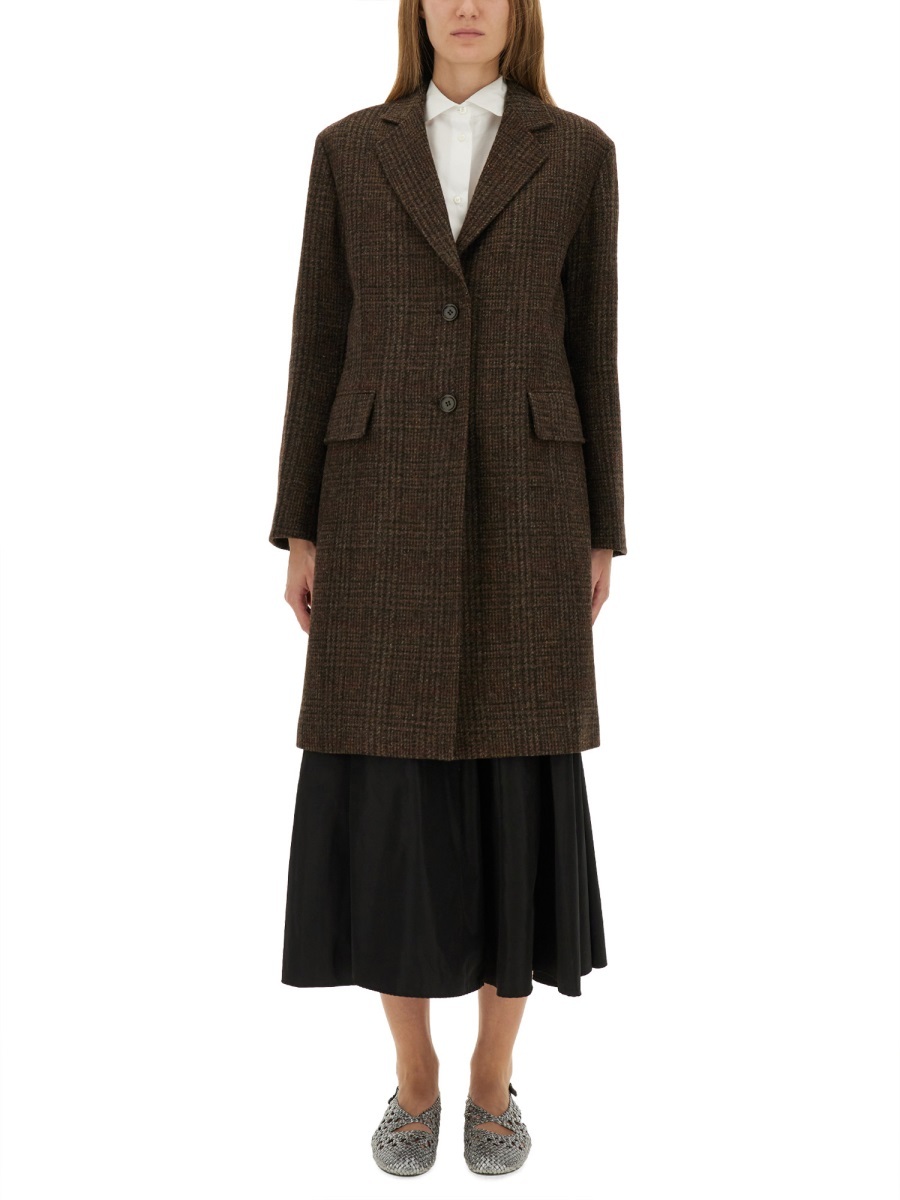 Aspesi Longline Coat With Notched Lapels And Pockets In Burgundy