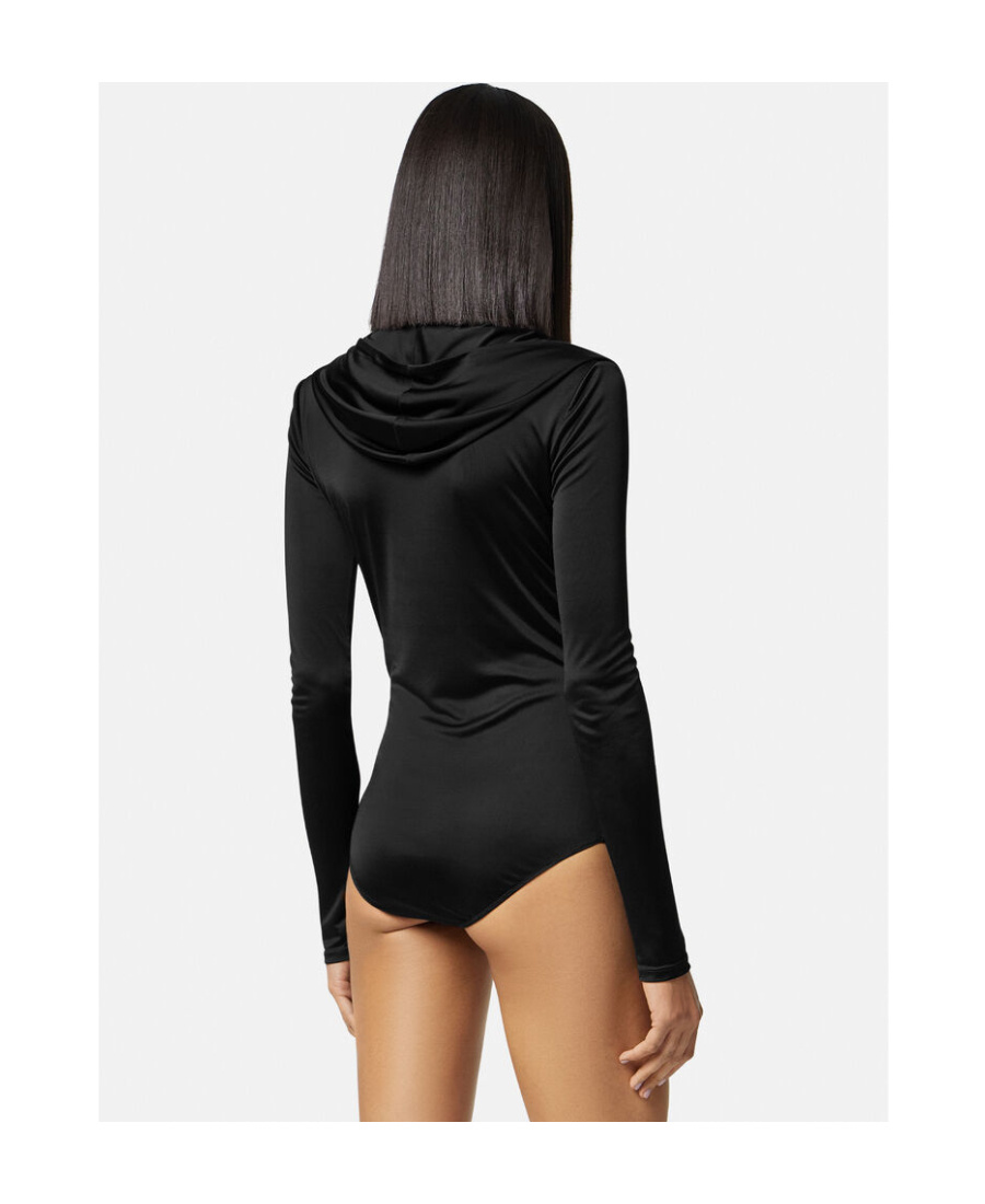 Versace Cowl-neck Long-sleeved Bodysuit In Black