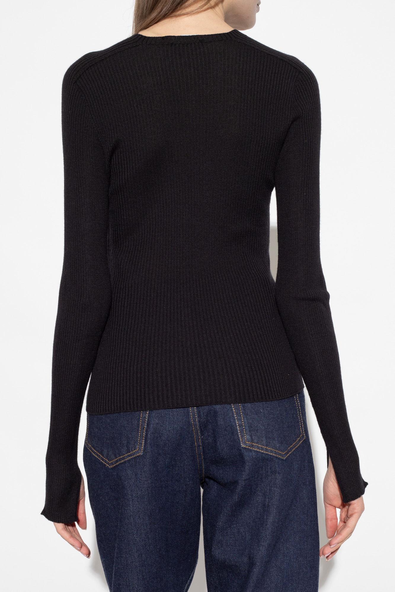 Lanvin Long-sleeve Ribbed-knit Top In Black