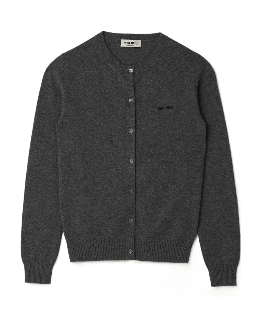 Miu Miu Cashmere Logo Cardigan In Gray