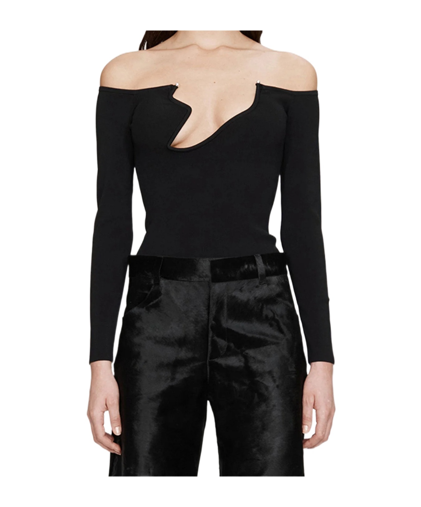 Christopher Esber Curved Knit Long-sleeved Top In Black