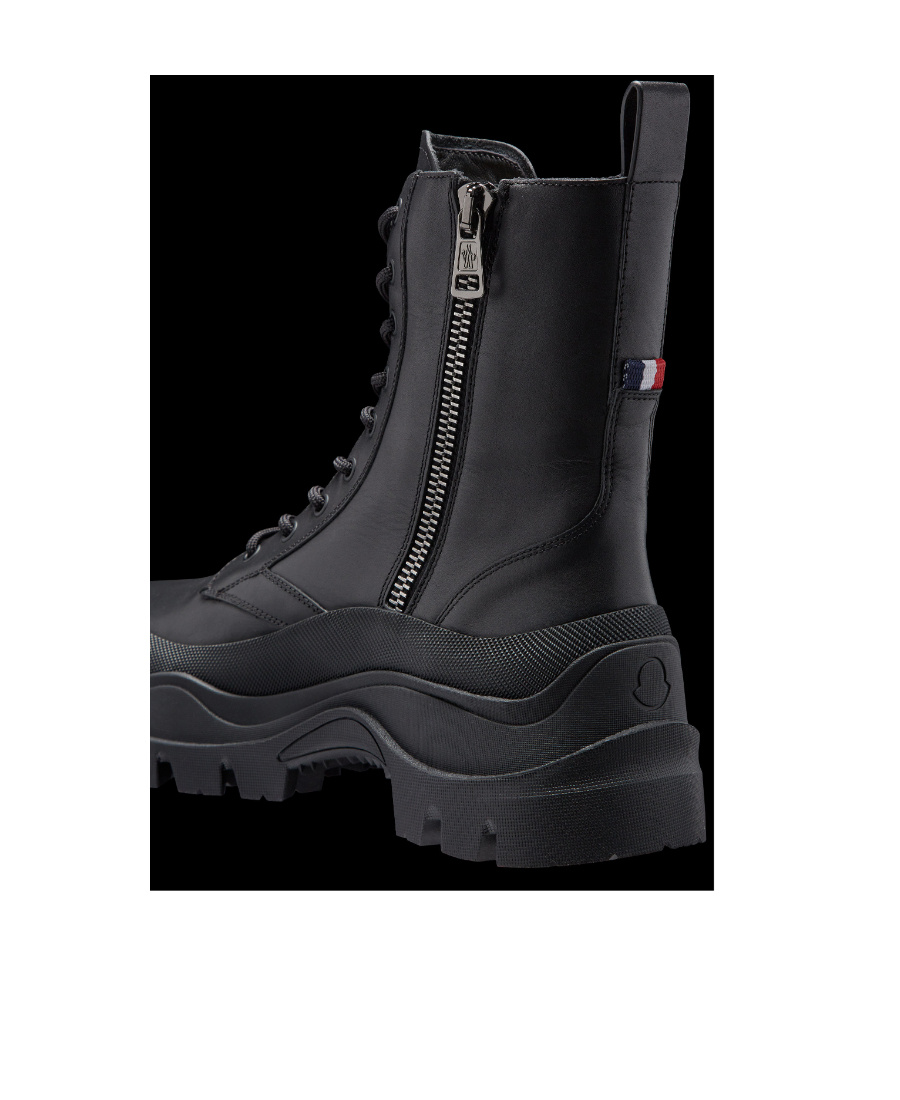 Moncler Leather Boots With Engraved Logo In Black