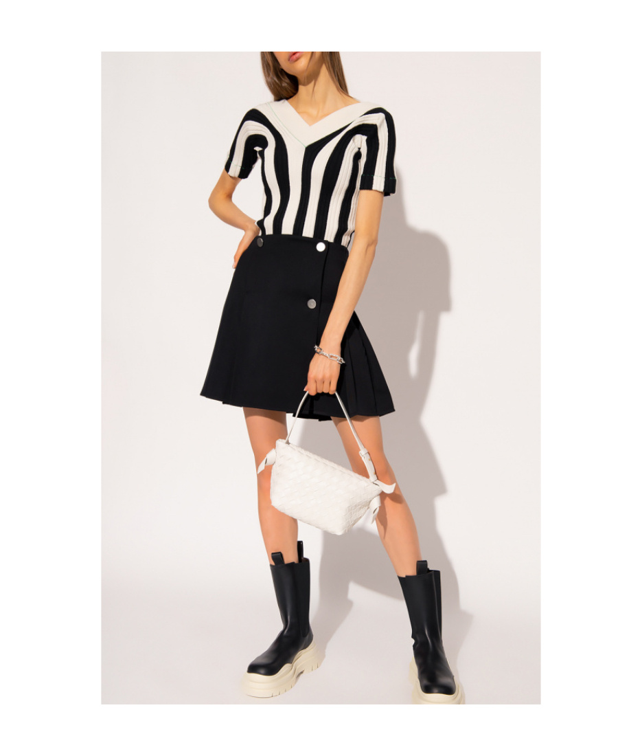 Bottega Veneta Black And White Linen Top In White