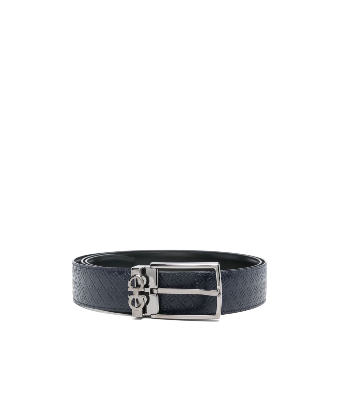 Ferragamo Square Anim Midnight Dark Blue Belt In Black