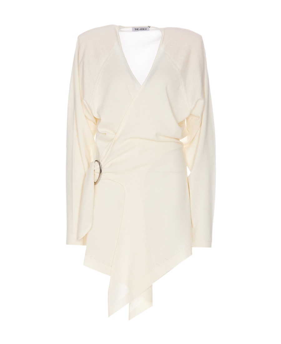 Attico The Hurely Asymmetric Hem Mini Dress In White