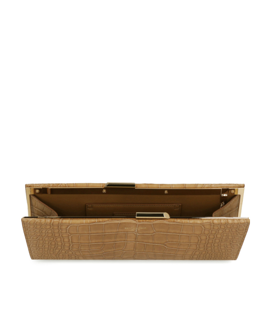 Saint Laurent Luxury Crocodile Leather Clutch For Women In Brown