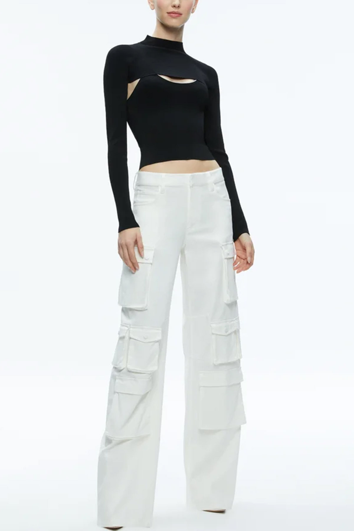 Alice And Olivia Olympia Mid-rise Baggy Cargo Pants In White