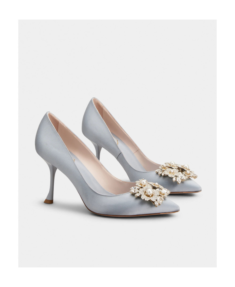 ROGER VIVIER RV BOUQUET STRASS PEARL BUCKLE PUMPS IN SATIN