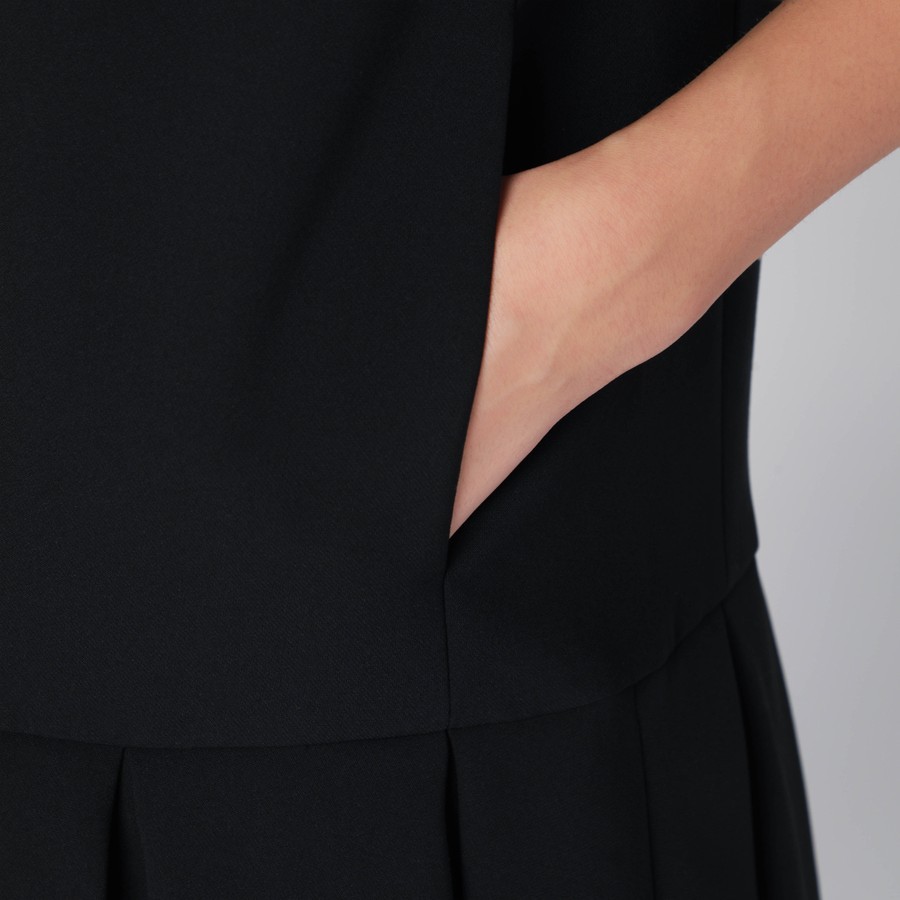 Moschino Twill Dress With Pleated Skirt And Puff Sleeves In Black
