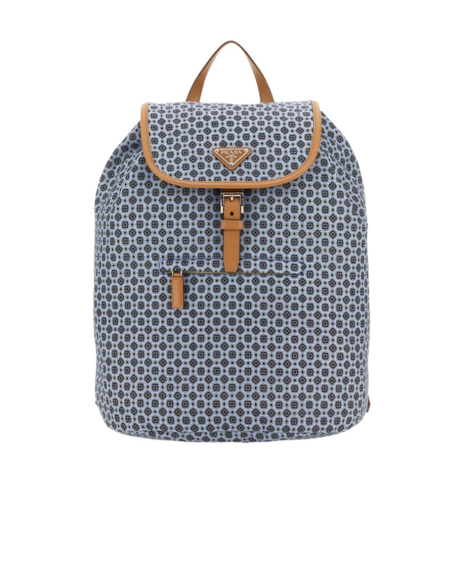 Prada Man Printed Re-nylon Backpack In Gray