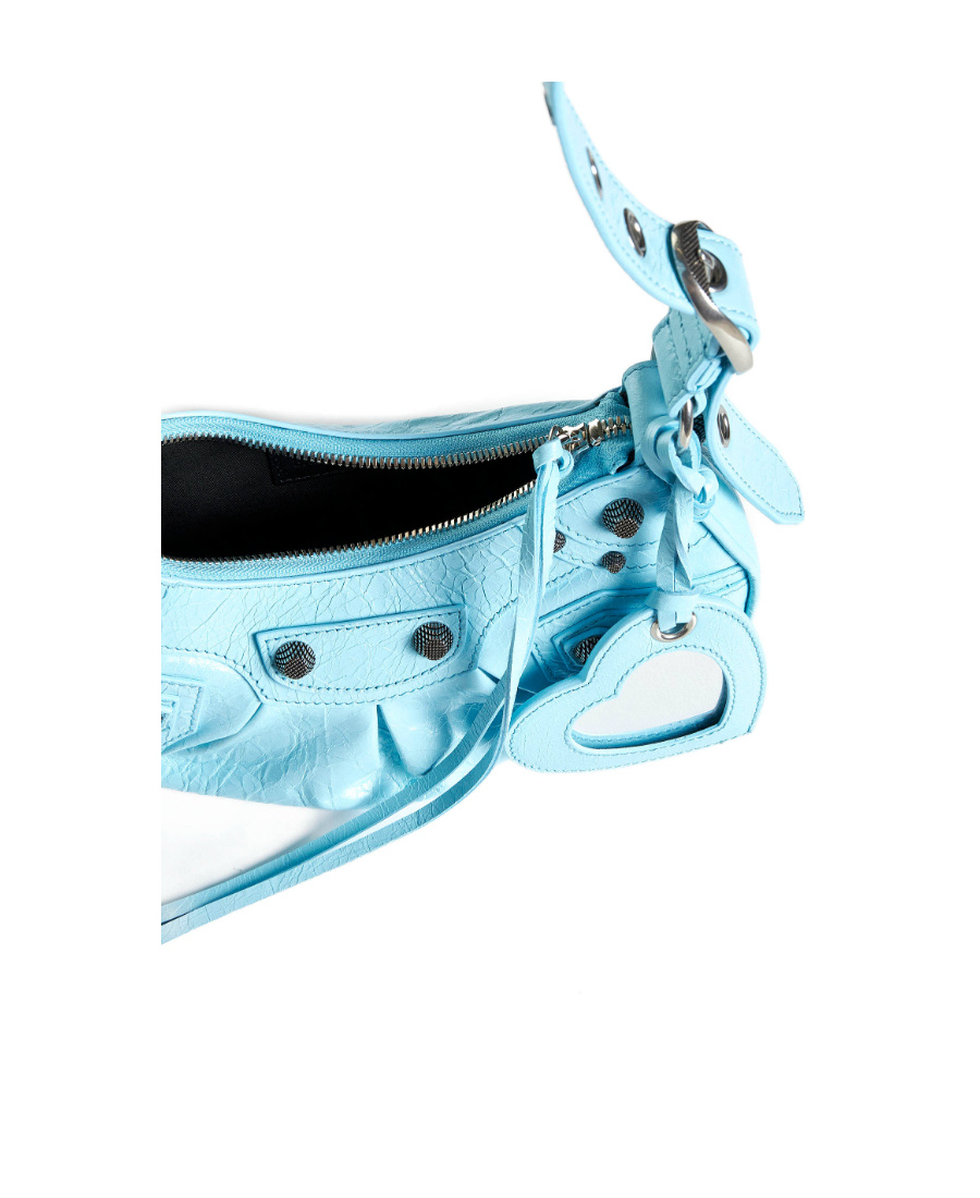 Balenciaga Leather Cagole Shoulder Bag With Studded Detail In Blue