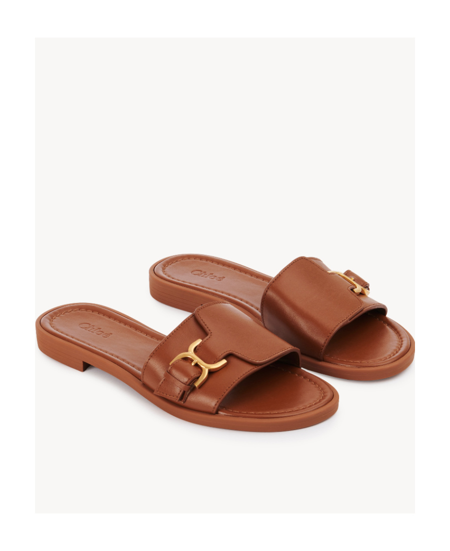 Chloé Marcie Leather Flat Sandals In Brown