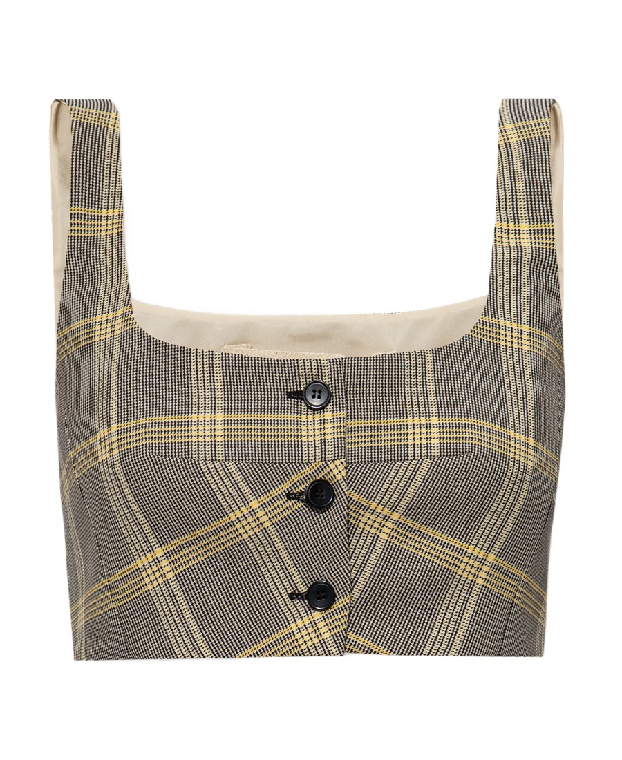 Marni Yellow Checked Tech Wool Crop Top In White