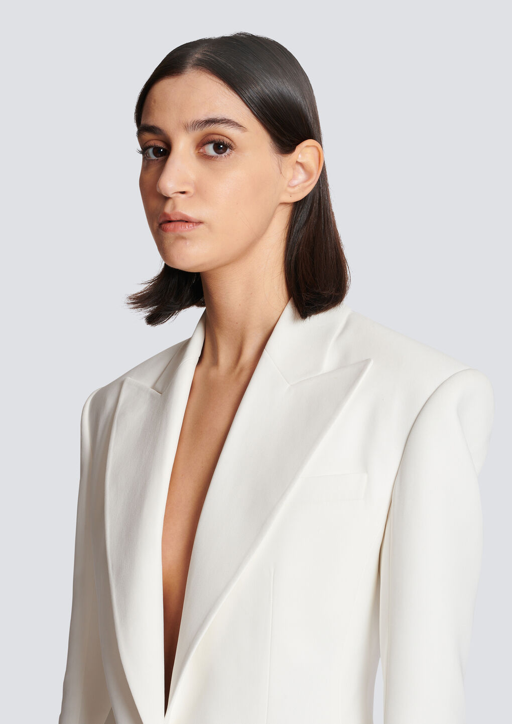 Shop Balmain 2-button Crepe Jacket In White