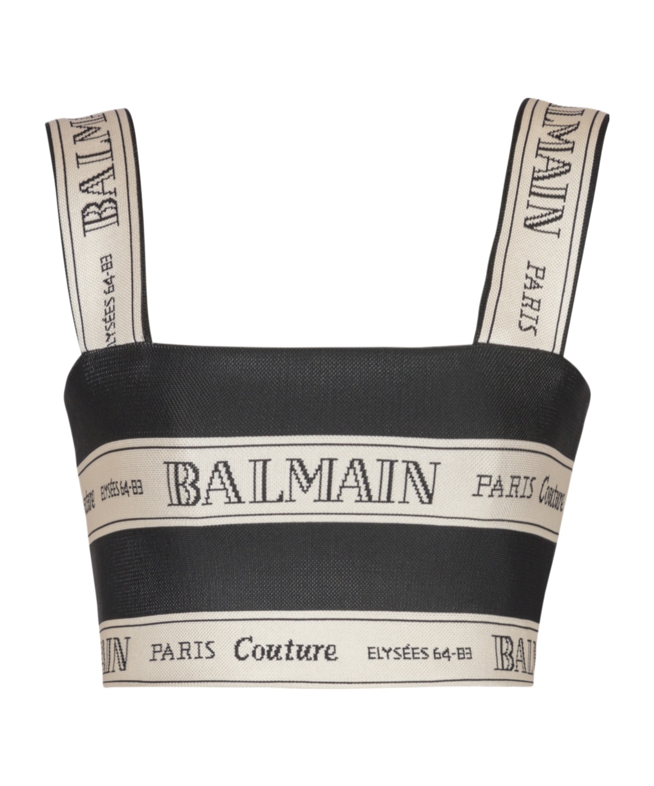 Shop Balmain Ribbon Jacquard Crop Top In Black