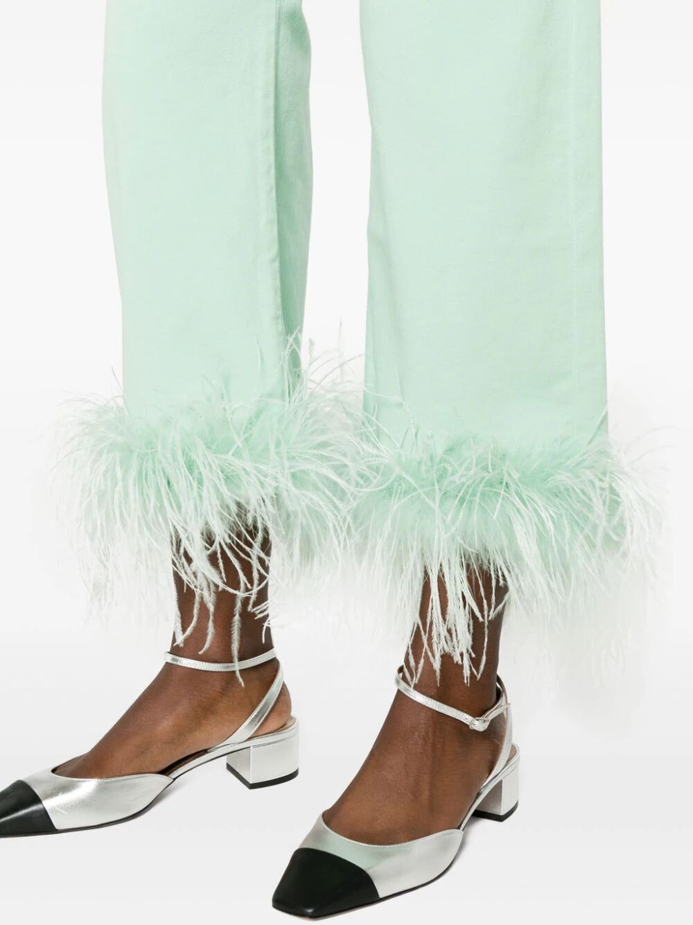 P.a.r.o.s.h Feather-trim Stretch-cotton Jeans In Green