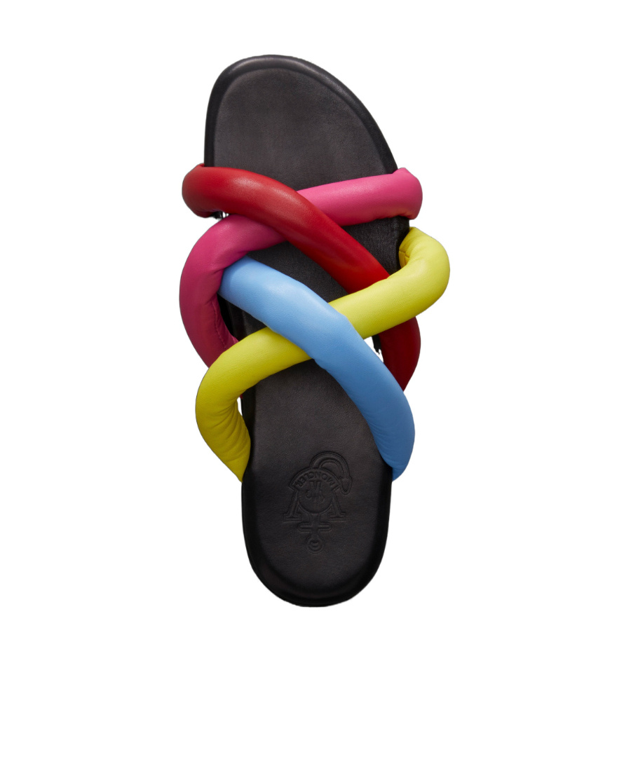 Moncler Multicolored Padded Strap Sandals With Bold Design In Blue