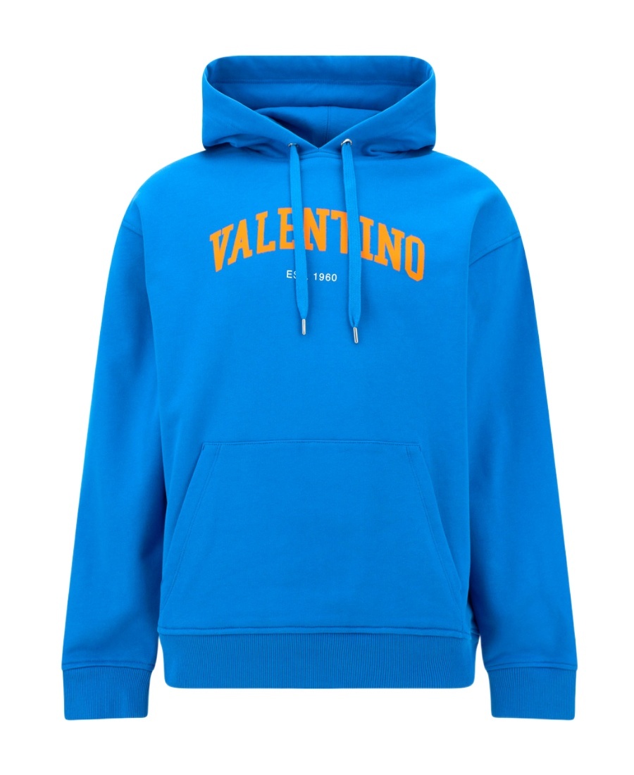 Valentino Logo-print Cotton Hoodie In Blue