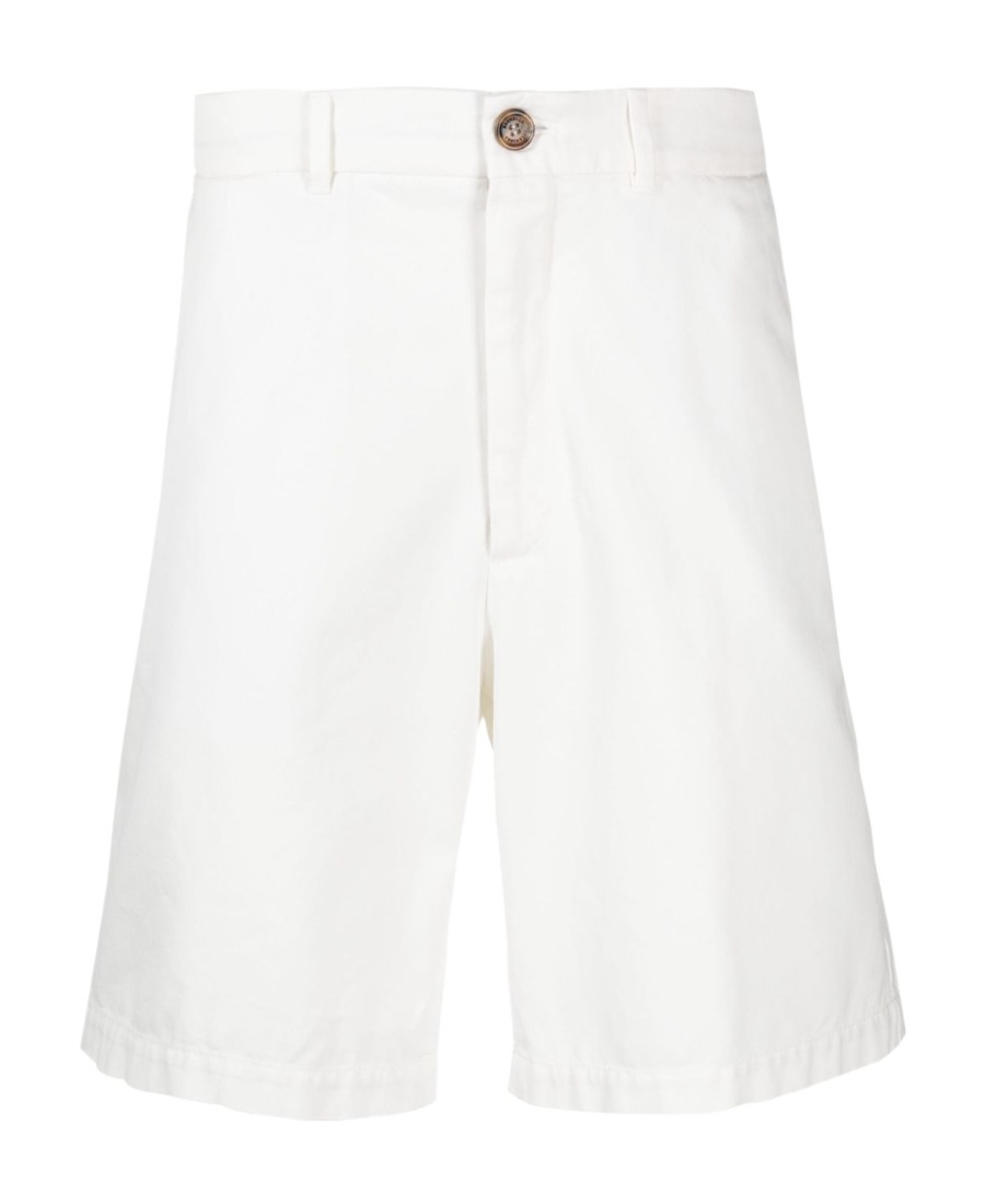 Brunello Cucinelli Men Garment-dyed Bermuda Shorts In Twisted Cotton Gabardine In White