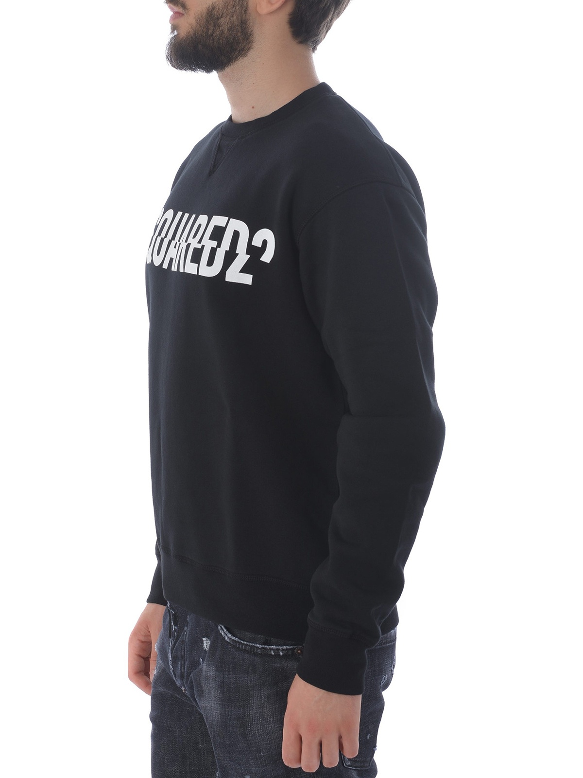 Dsquared2 Cotton Crewneck Sweater With Ribbed Hem In Black