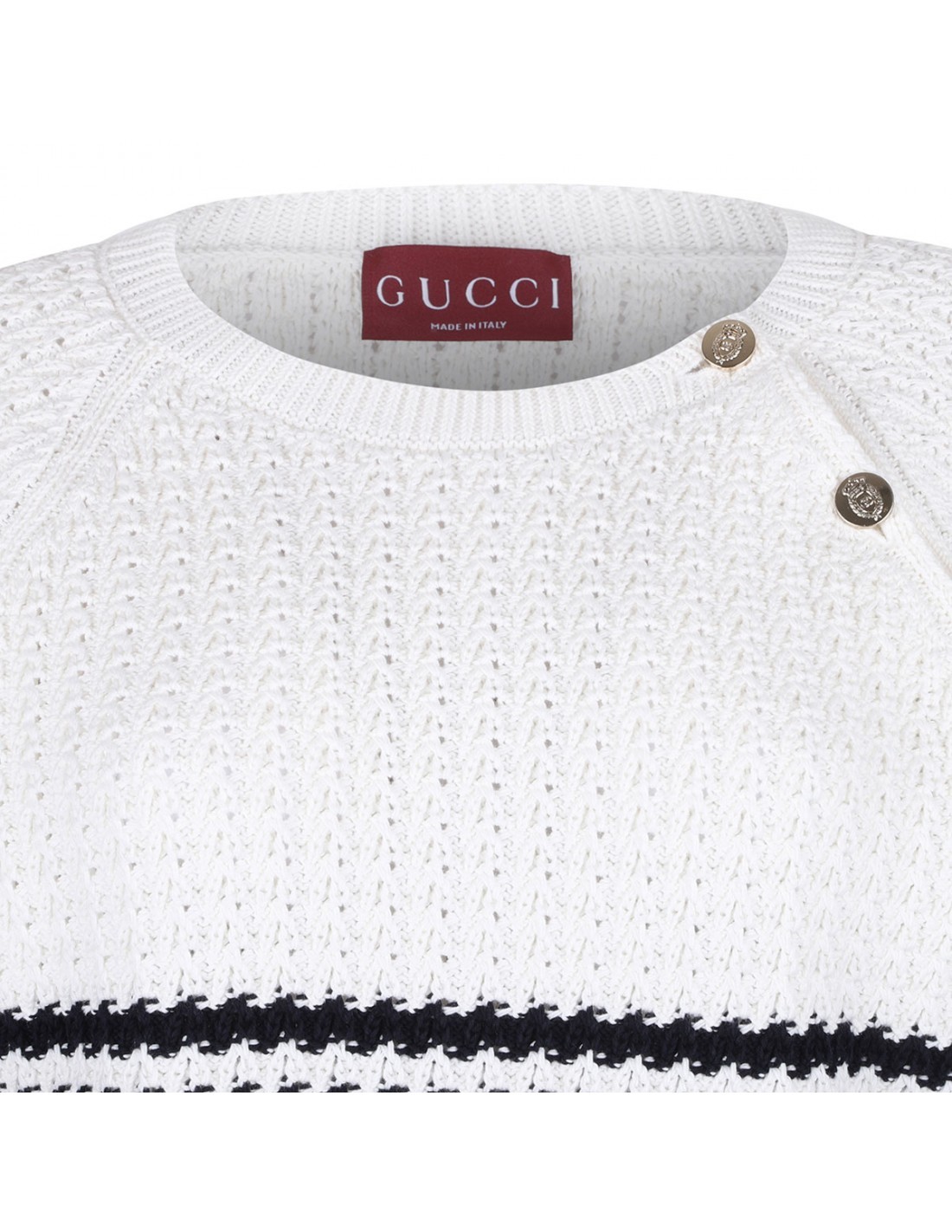 Gucci Embroidered Stripes Cotton Sweater In White/navy