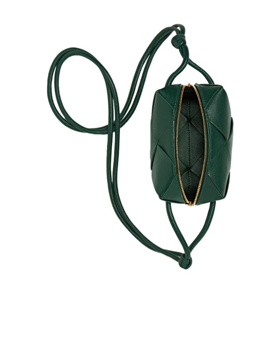 Bottega Veneta Mini Cassette Leather Camera Bag In Green