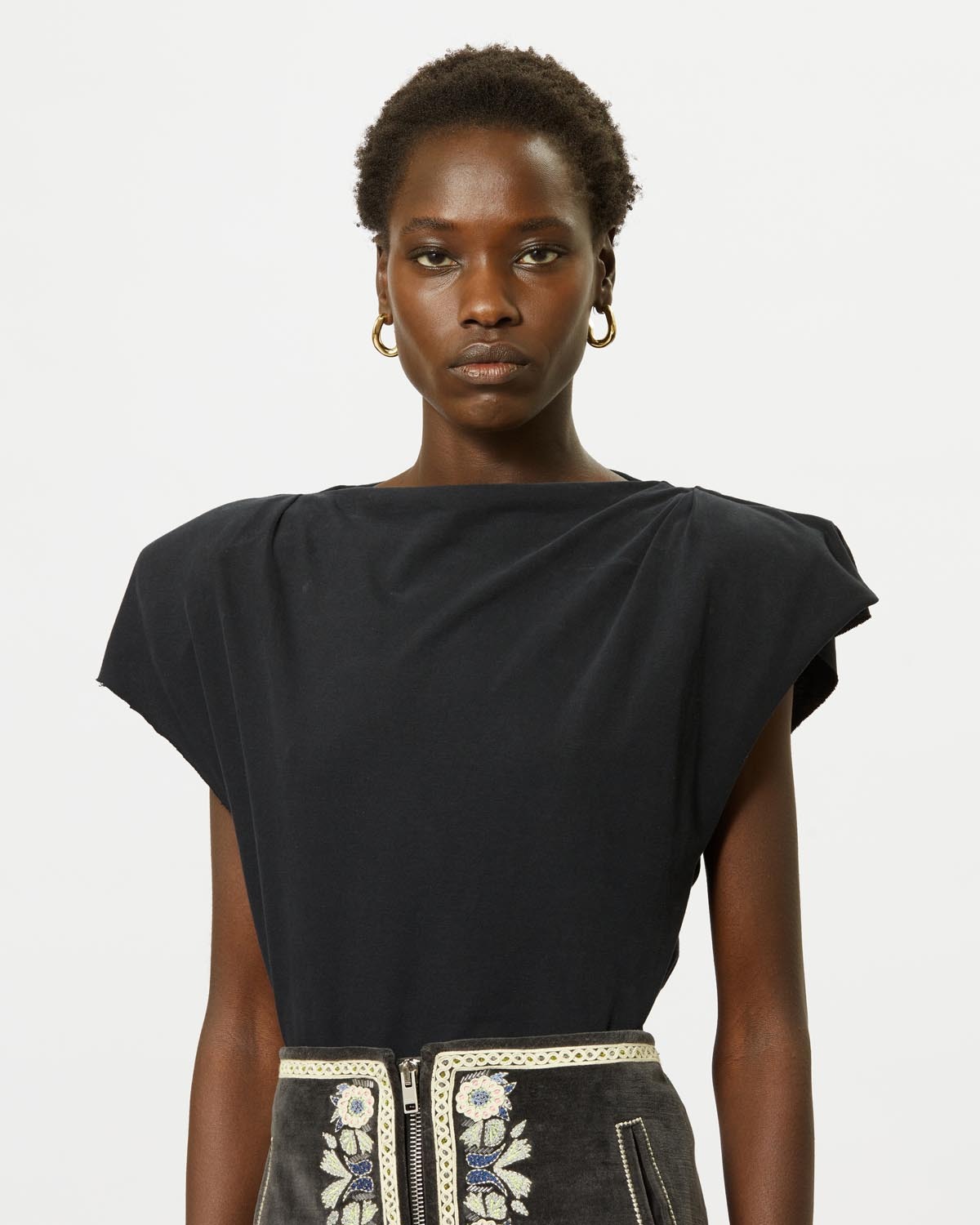 Isabel Marant Sebani Padded Asymmetric T-shirt In Black