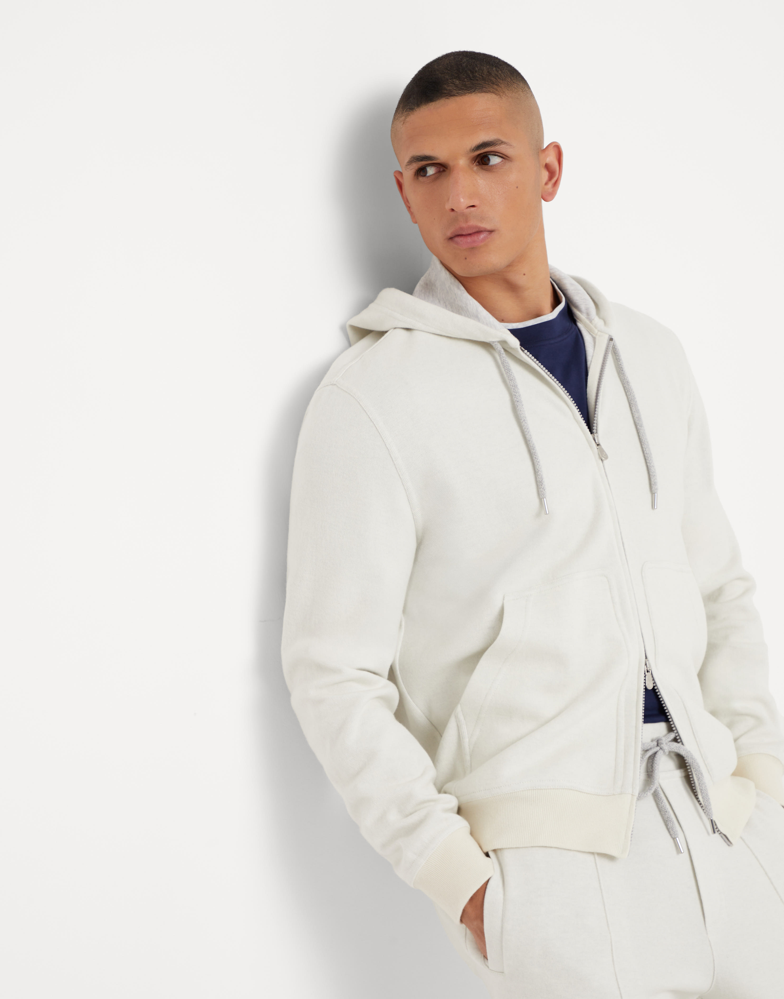 Brunello Cucinelli Cashmere-terry Cotton Zip-up Hoodie In White