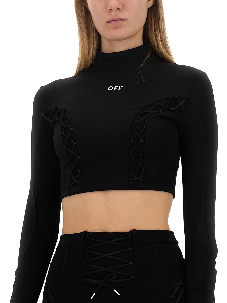 Off-white Laced Up Turtleneck Top In Black