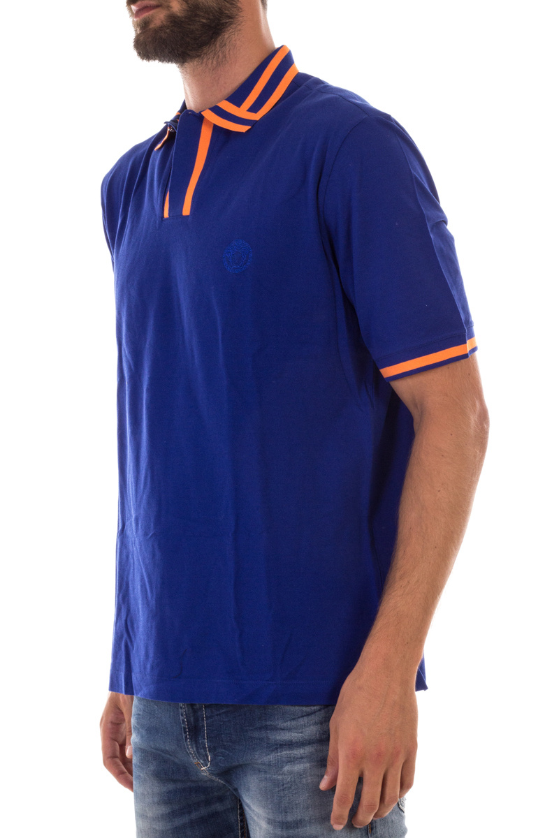 Versace Logo Polo Shirt In Blue