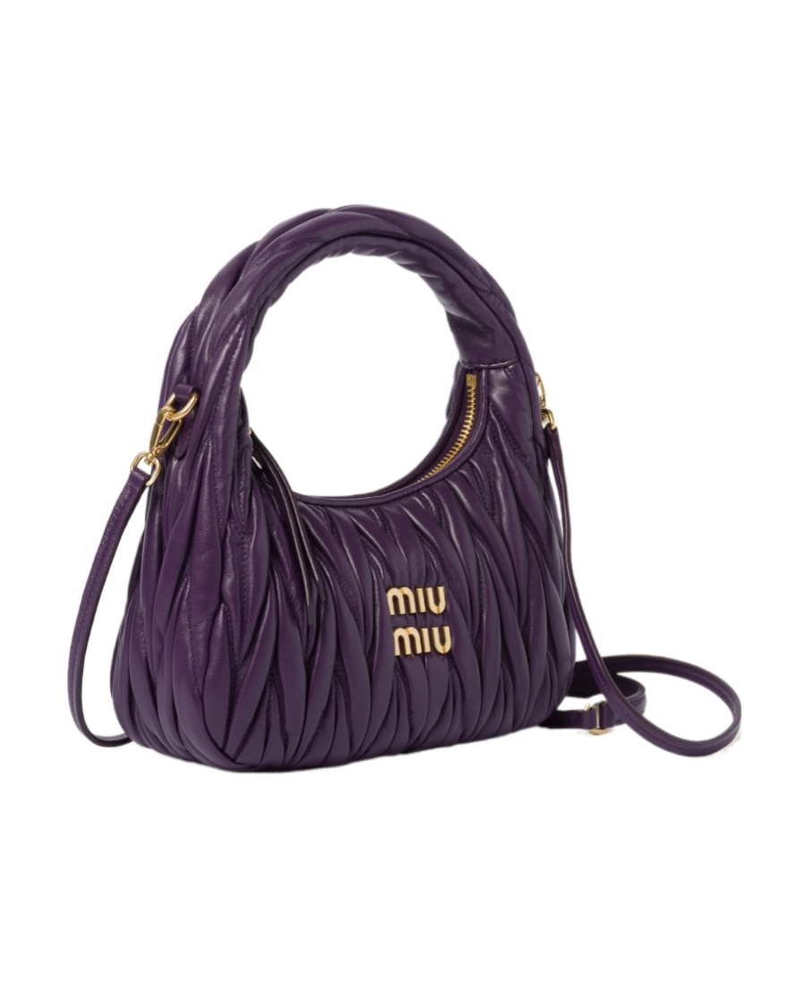 Miu Miu Mini Wander Quilted Leather Hobo Bag In Purple
